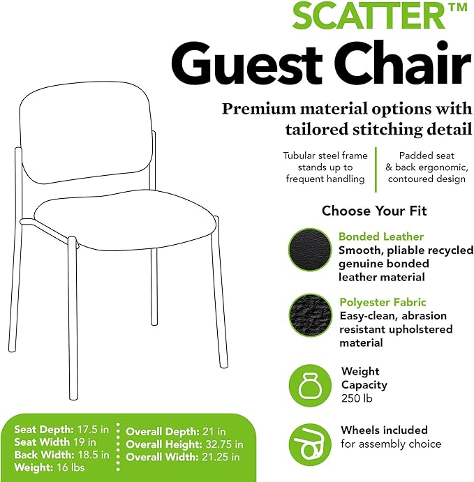 HON Scatter Armless Waiting Room Chairs for Guests, Lobby, Offices, Armless Stackable Chairs, Comfy Desk Seating, Black