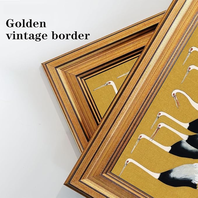 Gold Framed Wall Art Vintage Canvas Wall Art Seven Cranes Animals Artwork Artwork Prints Picture for Living Room Bedroom Farmhouse Bathroom Office Decor, 12x16