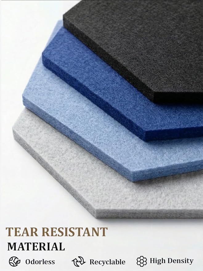 8 Pack Hexagon Felt Bulletin Board Tiles - 11.8" Large Thick Pin Board for Walls with 30 Push Pins, DIY Boards for Office Home School Decor, Aesthetic Hex Cork Board Alternative