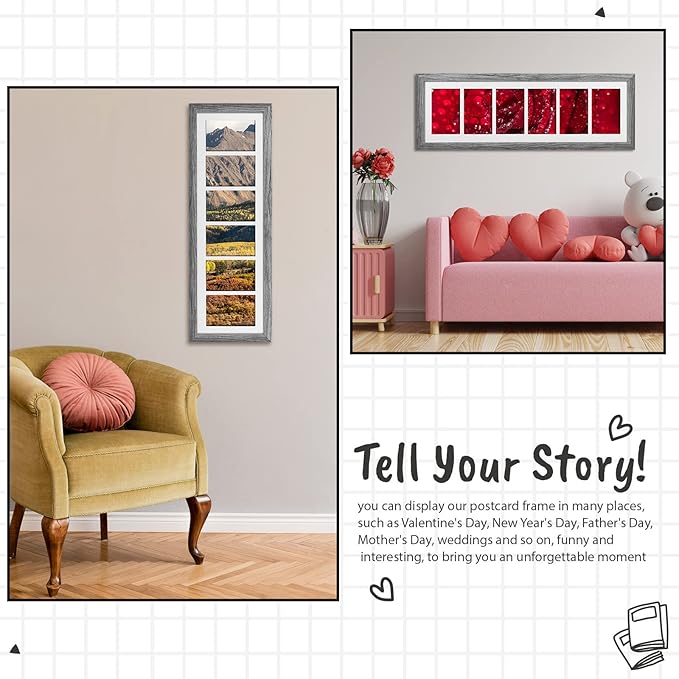Chunful 2 Pcs 28.4 x 9.5 Inches Collage Picture Frames for Wall Multiple 4 x 6 Inch Wood Picture Frame Display 6 Opening Multi Photo Frame with Acrylic Screens Horizontal and Vertical(Gray)