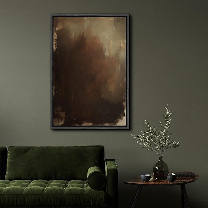 SIGNFORD Framed Canvas Print Wall Art Rustic Depth Abstract Earthy Brown and Mocha Gradient Illustrations Modern Art Decorative Relax/Zen for Living Room, Bedroom, Office - 24"x36" Black