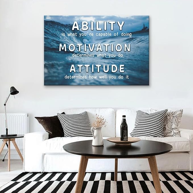 Motivational Canvas Wall Art Office Motto Decor Quotes Motivational Ability Attitude Signs Poster Print for Home Decor Or Home Positive Artwork Wooden Framed Ready to Hang [36''Wx24''H]