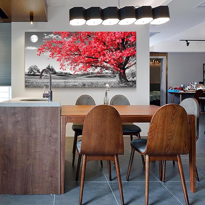 Canvas Wall Art For Living Room Office Wall Decor Bedroom Decor Black And White Landscape Wall Painting Red Tree Wall Pictures Canvas Art Prints Ready To Hang For Room Home Decoration 48 X 24