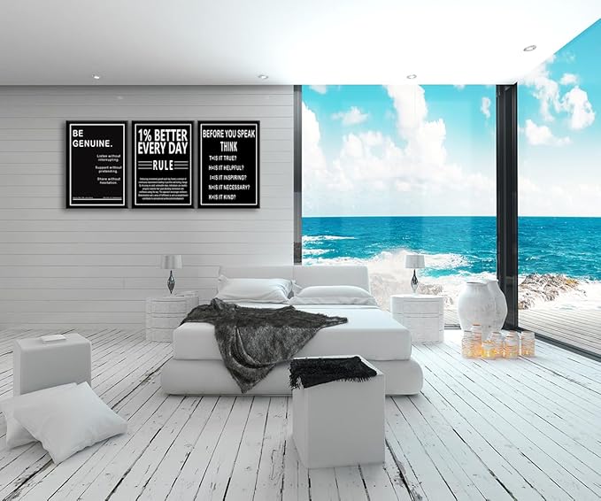 Before You Speak Think Motivational Canvas Wall Art 1% Better Every Day Rule Poster Inspirational Quotes Office Wall Decor Print Framed Artwork for Home Living Room School Decor [60" W X 28" H]