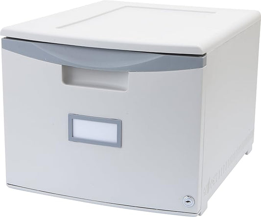 Storex Plastic One-Drawer File Cabinet – Locking Document Organizer for Home and Office, Gray, 1-Pack (61261A01C)