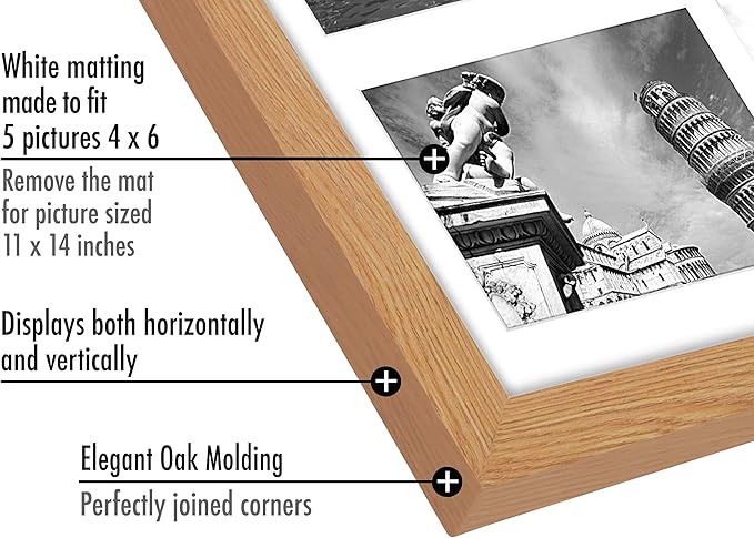 Americanflat 4x6 Collage Picture Frame with Shatter-Resistant Glass - Fits Five 4x6 Photos or Use as One 11x14 Picture Frame - Signature Collection - Collage Frames for Wall Display - Dark Oak