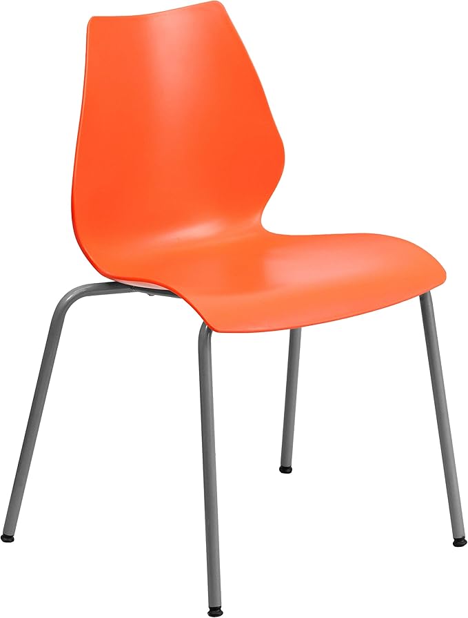 Flash Furniture HERCULES Series 770 lb. Capacity Orange Stack Chair with Lumbar Support and Silver Frame