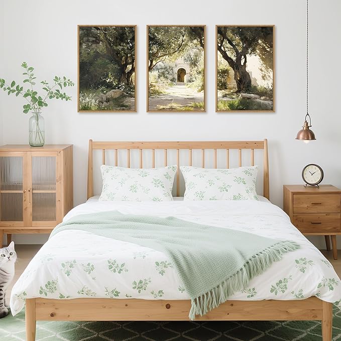 Ausril Garden of Gethsemane Landscape Framed Canvas Wall Art, Jerusalem Town Villages Scenery Prints, Jesus Boho Religious Decor, Christian Bible Art Painting for Bedroom Living Room Office 24"x36"x3