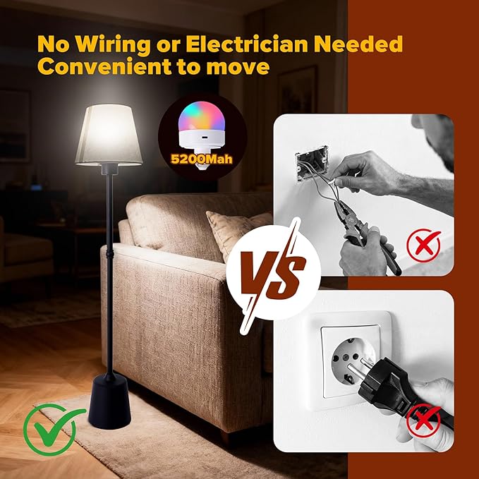 Battery Operated Floor Lamp, Cordless Floor lamp with 5200mAh Battery,RGB Floor Lamps, Timer Function Suitable for Living Room Sofa Area Bedroom RV and Balcony
