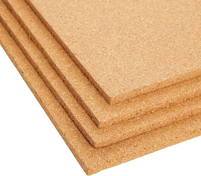 Juvale Cork Board Tiles - 12 x 12 in, 1/4 in Thick, 4-Pack Brown Square - Corkboard for Office & Bulletin Boards for Walls - Crafts, Coasters & Trivets
