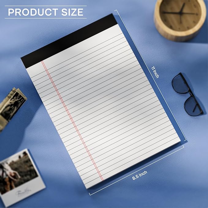 48 Pack Legal Pads Bulk 8.5 x 11 White Note Pads, Wide Ruled Legal Pads, Micro Perforated Notepads 8.5'' x 11'' with Sturdy White Back, 30 Sheet/Notepad, Writing Pad for Work Study Daily Note Taking