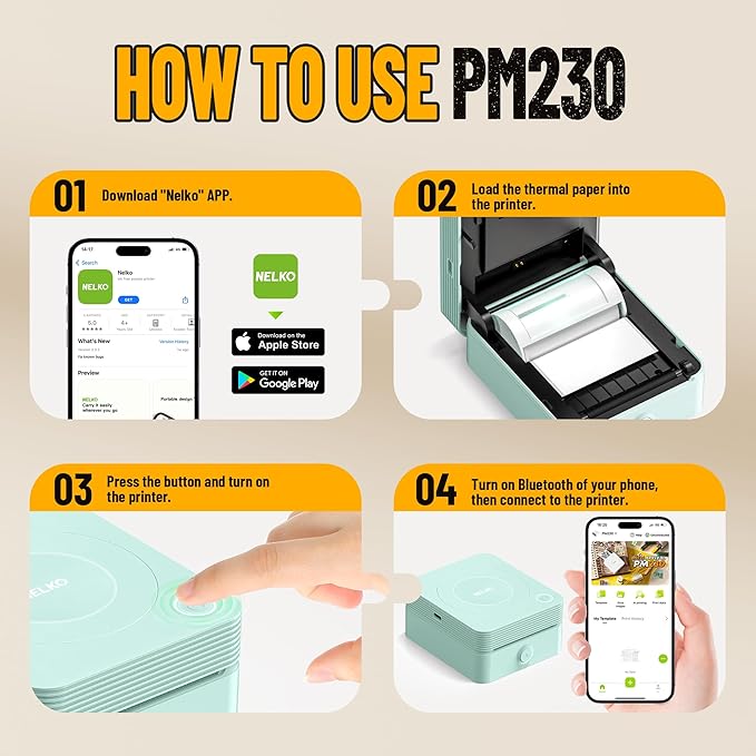 Nelko Sticker Printer, PM230 Print Pod Mini Bluetooth Portabel Sticker Maker with 1 Rolls Paper, Print Pods with Multiple Templates for Phone & Tablet, Smart AI APP Family, Green