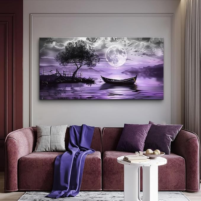 hyidecorart Black And White Wall Paintings Canvas Wall Art For Living Room Large Wall Decor For Bedroom Office Decorations Purple Scenery Abstract Pictures Artwork Canvas Prints Home Decor