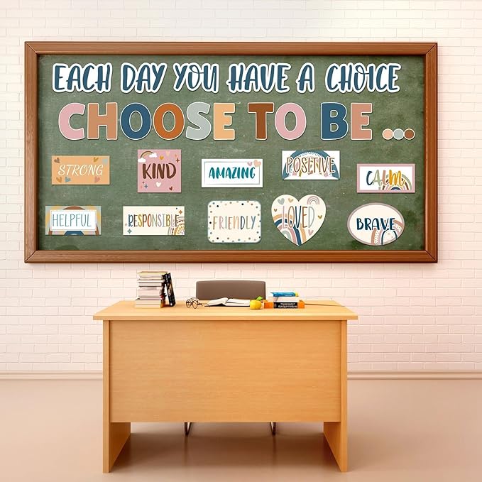 Boho Motivational Bulletin Board Set Inspirational Decoration for Classroom Motivational Posters Choose to Be Positive Accent Cutouts Boho Rainbow Bulletin Boards for Teachers School Wall Supplies