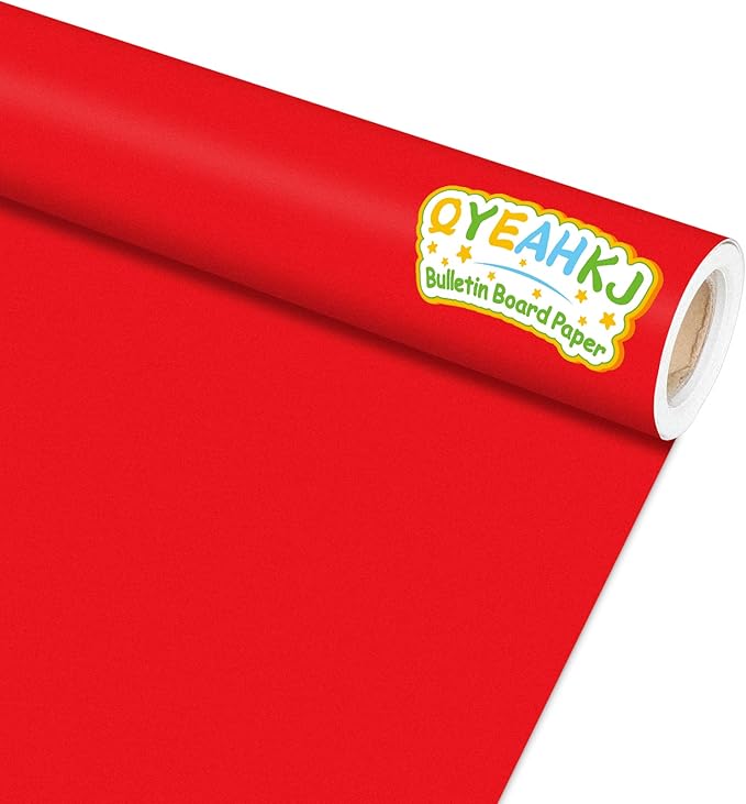 Qyeahkj 17.7in x 20ft Bulletin Board Paper Roll Bulletin Board Background Paper Fade Resistant Classroom Decoration Poster Art Craft Home Wall Education Decor Supplies Red