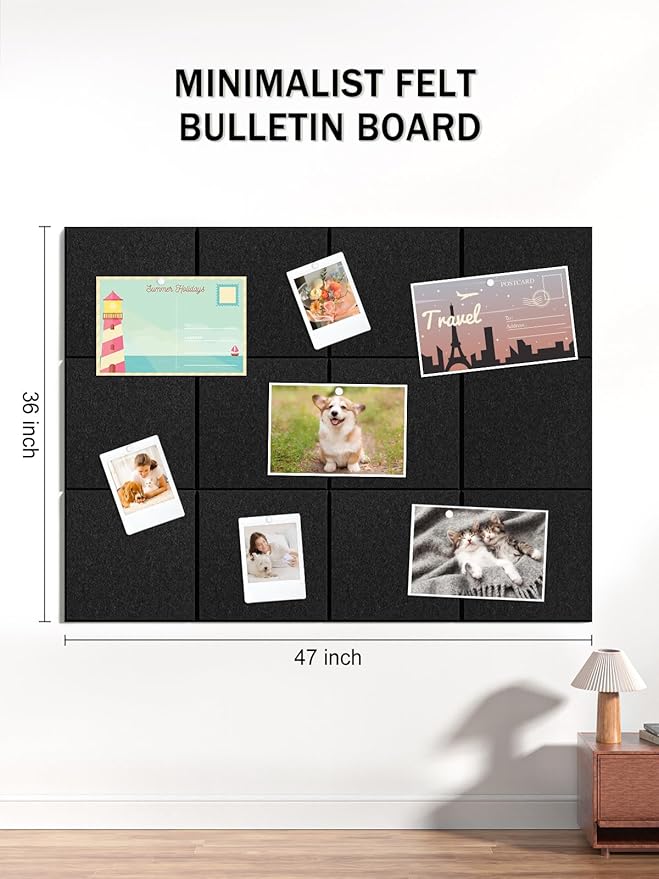 Hsurbtra Large Cork Board for Wall 47 x 36 Inch, 12 Pack Felt Bulletin Notice Board with Pushpins for Office Home School Farmhouse Wall Decor, Black
