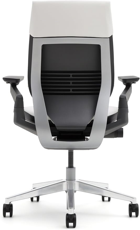 Steelcase Gesture Office Chair - Cogent Connect Wasabi Upholstered Wrapped Back Platinum Metallic Frame Low Seat Merle Seat/Back/Arms (Dark/Light) Hard Floor Caster Wheels