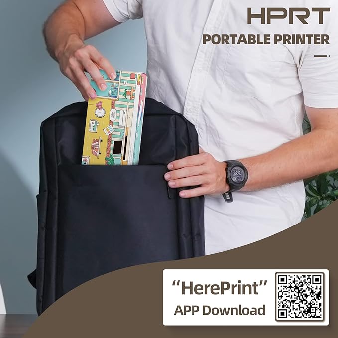 HPRT Wireless Portable Printer - Bluetooth Thermal Printer for Travel, Mobile Office, School, Home Compatible with iOS Android (Renewed) (Beige)