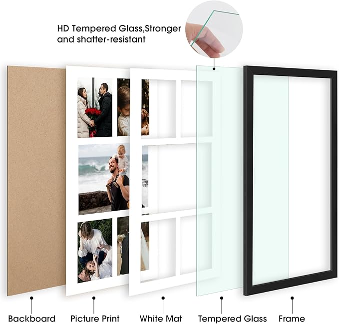 Golden State Art, 12x24 Black Wood Picture Frame - White Mat for 8x10 and 5x7 Photos - Real Glass, Sawtooth Hanger, Swivel Tabs - Wall Mounting - Great for Posters, Weddings, and Engagements