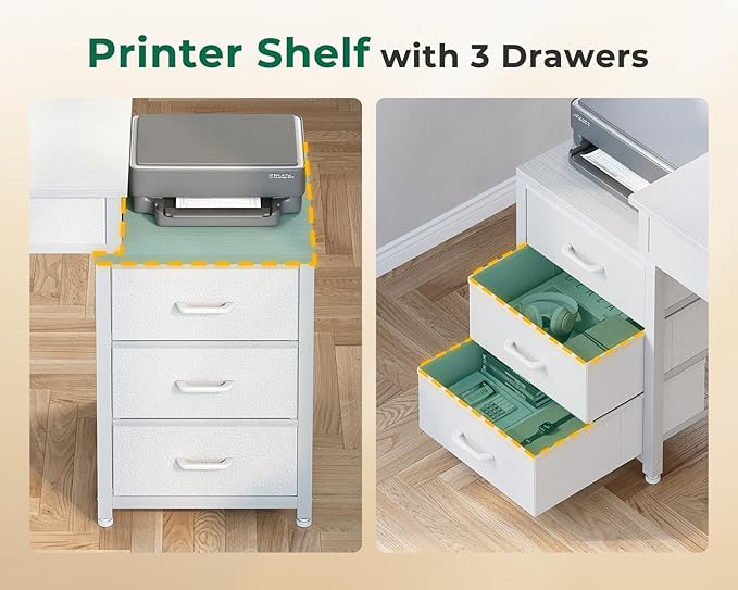 ODK Computer Desk with 5 Drawers, 53 Inch Office Desk for Kids Study, White Vanity Desk for Girls Dressing Room, Small Computer Table for Bedroom, White