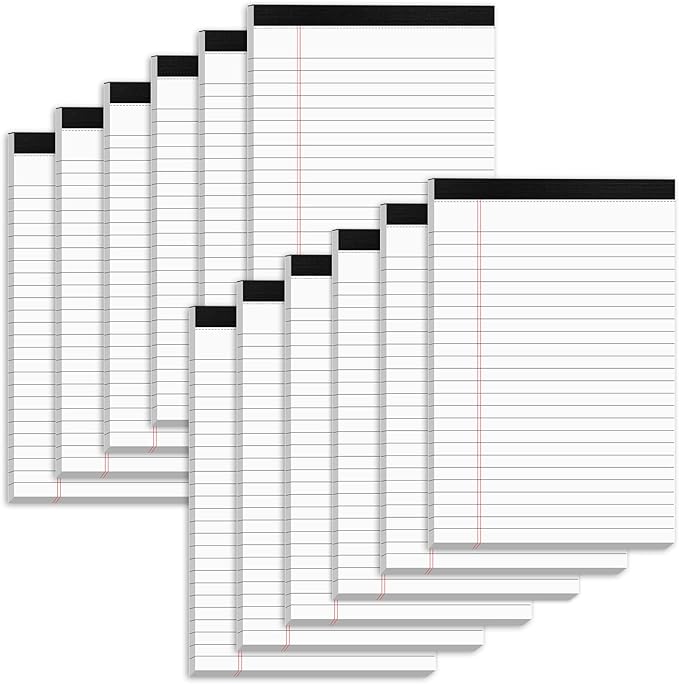 5" x 8" Note Pads 12 Pack of Legal Pads 30 Sheets Notepad College Ruled Small Writing Pads Perforated Pages Paper Pads 80GSM Heavyweight Paper Note Pads for Home, Office, or School