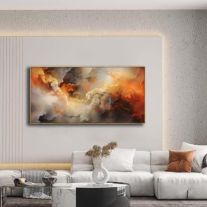 VHMING Abstract Wall Art Framed Ready to Hang Home Decor Orange White Artwork Wall Art Prints Canvas Painting Large Size for Living Room Bedroom Office Decoration 20"x40"