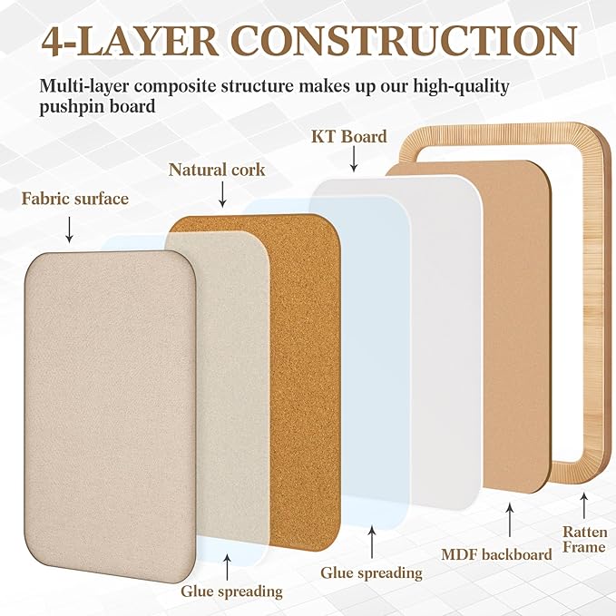 Vintage Framed Pin Board Linen Display Bulletin Board Large Cork Fabric Picture Photo Pinboard Memo Ornate Decorative Pinboard Ornate for Wall Gift(Boho Rectangle,20'' X 30'',Light Brown)