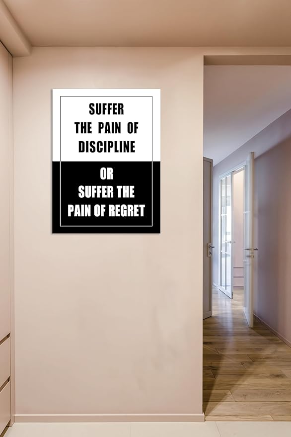WYJDFART Inspirational Quotes Canvas Poster Suffer Discipline Pain or Regret Pain Motivational Wall Decor for Home School Bedroom Office Living Room Framed Ready to Hang [30" W X 40" H]