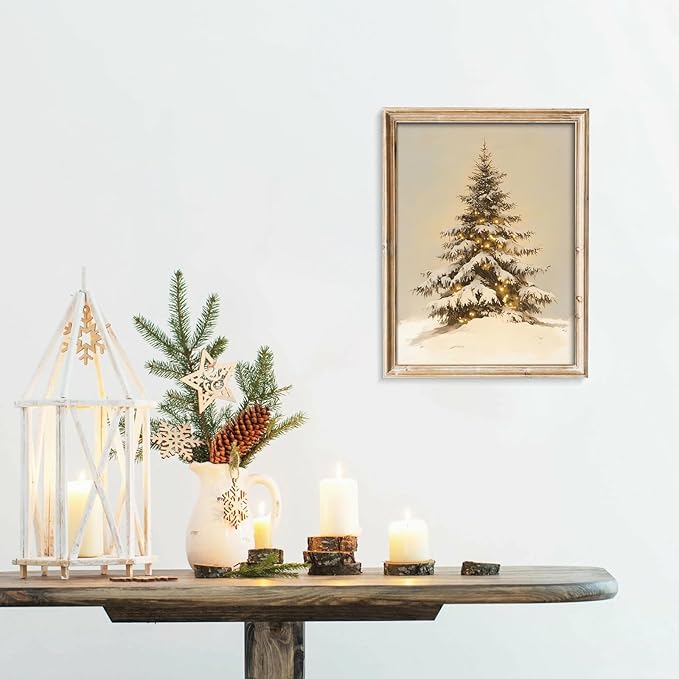 uniro Snowy Christmas Tree Print, Vintage Pine tree Decor Wall Art, Neutral Antique Holiday Xmas Tree Painting, Christmas Muted Rustic PineTree Artwork Painting Winter Farmhouse Holiday Wall Decor for Bedroom, Living Room, Gallery, winter Room Decor, h...