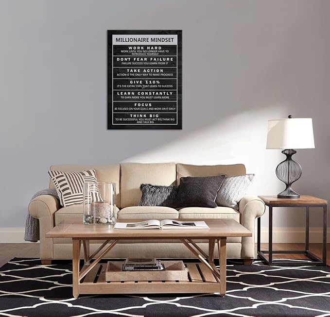 Inspirational Canvas Wall Art Motivational Painting Positive Entrepreneur Quotes Poster Millionaire Mindset Pictures Print Wall Decor Artwork for Office Bedroom Framed[30" W X 40" H]