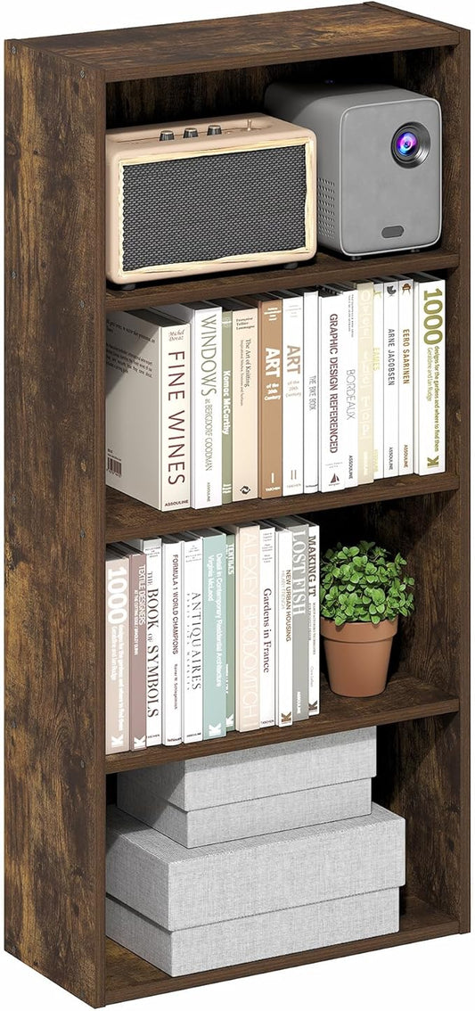 Furinno Basic Book Shelf, 4-Tier Bookcase with Open Shelf, Bookshelf, Cube Storage Organizer, 7 x 17 x 35, for Living Room, Bedroom, Home Office, Amber Pine