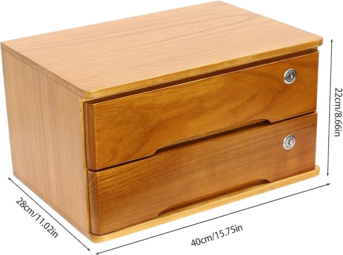 2 Drawers Wooden Desktop Storage Box,Small File Cabinet with Locks,Office Supplies A4 Filing Organizer for School,Classroom,Wood Yellow
