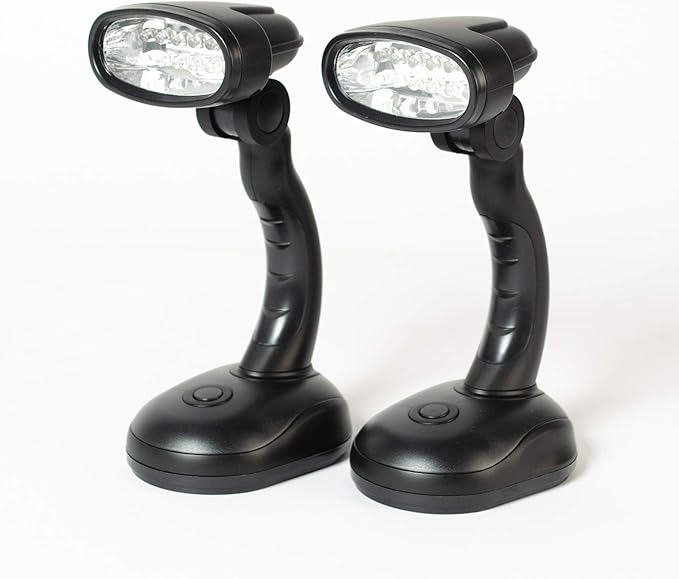 Set of 2 LED Black Desk Reading Lamp and Portable Study Lamp with 12 Led Bulbs and Bright Study Lamp for Work Station Illumination & Emergency Situations and Battery Operated Reading Lights