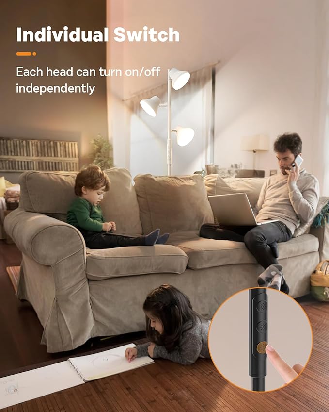 LED Floor Lamp, 36W Modern Floor Lamp with Remote & Touch Control, 4 Color Temperatures, Standing Lamp with 3 Rotatable Lights, Floor Lamps for Living Room, Bedroom, Office
