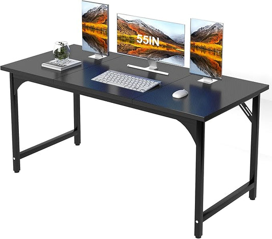 55 X 23.6 Inch Computer Desk, Office Desk w/Deeper Carbon Fiber Desktop, Modern Simple Study Table w/Sturdy Metal Frame & Large Legroom, Gaming Writing Work Desk for Home Office, Bedroom