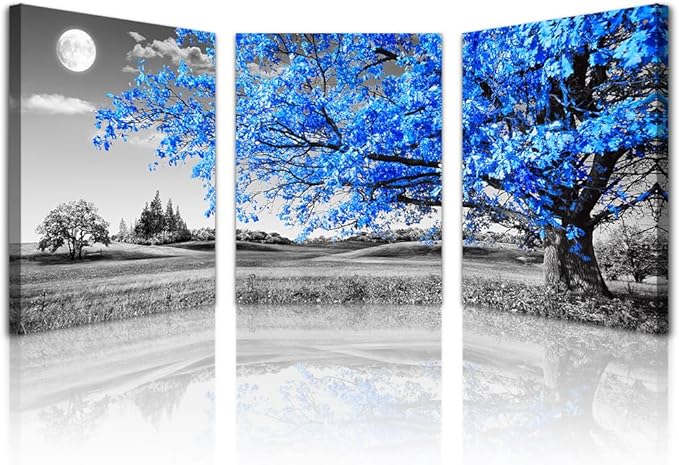 Lapremoly Canvas Wall Art For Salon Living Room Wall Decor For Bedroom Office Decor Black And White Landscape Wall Paintings Blue Trees Wall Pictures Farmhouse Modern Home Walls Artwork 3 Piece