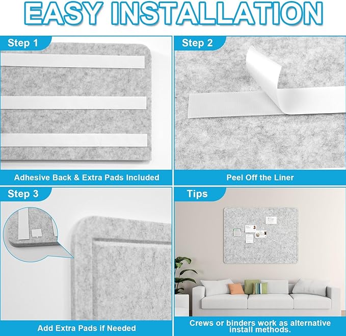Large Felt Bulletin Board for Wall, 72"x48" Frameless Picture Board, Soft Felt Cork Board for Office, Home Planning & Office Wall Decor, Easy Install Pin Board(Light Grey)