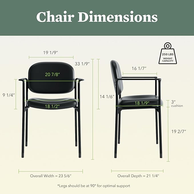 HON Scatter Leather Office Chairs for Guests, Lobby, Offices, Stackable Chairs with Arms, Comfy Desk Seating, Black