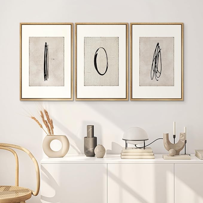 SIGNWIN Framed Canvas Print Wall Art Set Mid-Century Modern Paint Strokes Abstract Shapes Illustrations Modern Art Decorative Minimal Multicolor for Living Room, Bedroom, Office - 16"x24"x3 Natural