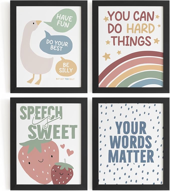 DSHFG Kids Motivational Mental Health Wall Art Posters, Office Therapy Decor, Classroom Kids Nursery Toddler Room Decorations, Silly Goose Wall Decor Prints Set of 4, 8x10 Unframed
