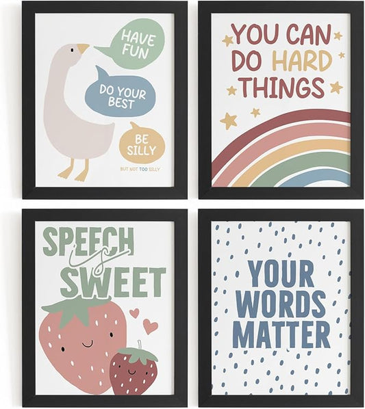 DSHFG Kids Motivational Mental Health Wall Art Posters, Office Therapy Decor, Classroom Kids Nursery Toddler Room Decorations, Silly Goose Wall Decor Prints Set of 4, 8x10 Unframed