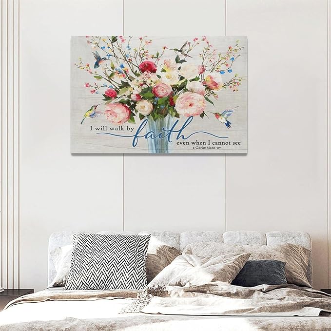 Christian Wall Art Bible Verses Pictures Wall Decor Rustic Floral Canvas Country Flower Print Painting Modern Home Artwork for Bathroom Bedroom Living Room Office Framed 24"x16"