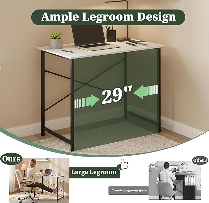 Computer Desk 32 Inch, Simple Home Office Desk Study Writing Table, Sturdy Metal Frame, Scratch-Resistant MDF Desktop for Bedroom Dorm Workspace Small Space, White