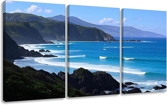Ocean Scenery Canvas Wall Art Nature Landscape Picture Painting Beautiful Coastline Poster Print Artwork for Home Bedroom Office Gallery Wall Decoration Stretched and Framed [48''Wx24''H]