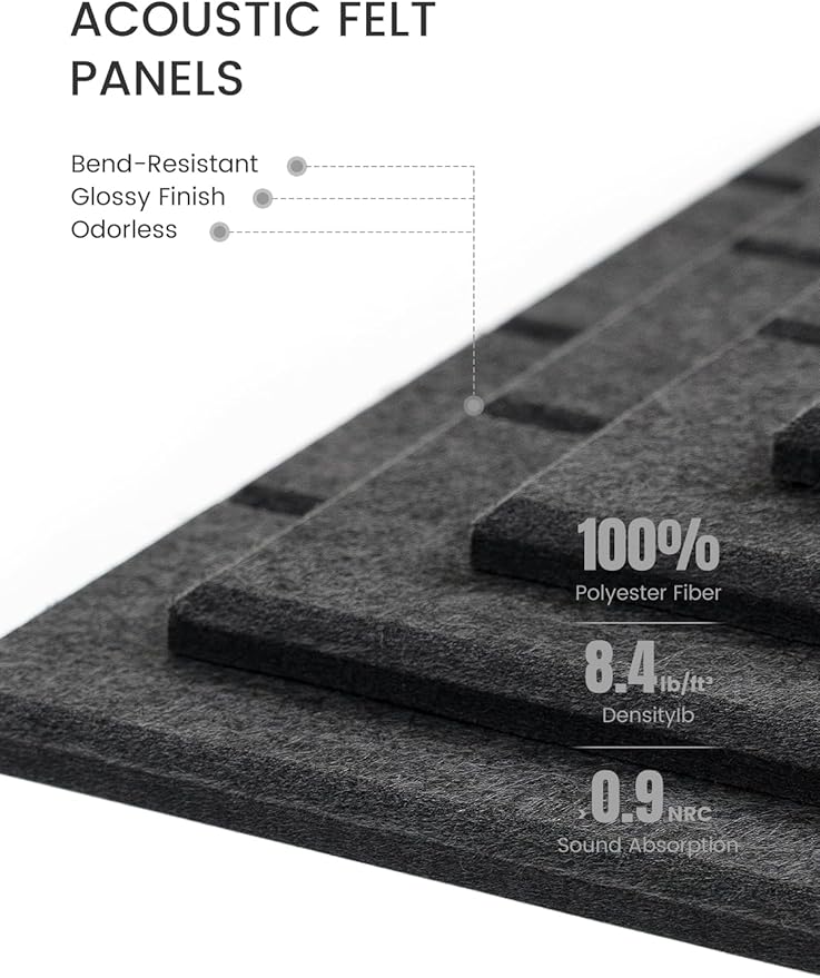 Bumusty Large Cork Board Alternative-48 x 36" Felt Bulletin Board Tiles, with 30 Pushpins, 70 Adhesive Tabs, 12-Pack Slat Wall Paneling, Cork Boards for Office Push Pin Board Felt Board-Charcoal Gray