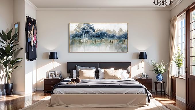 Wall Art Landscape Modern Wall Decor Canvas Painting Blue Ink Wall Art Large Artwork for Living Room Bedroom Office Home Decor 30"x60" with Framed