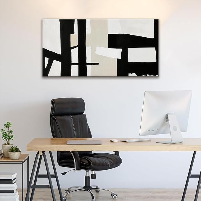 QSQ Abstract Black And White Wall Art Painting Canvas Art Wall Decor 20" W x 40" L Decorations Grey White Wall Art Office Home Wall Decor Canvas Picture Artwork For Bedroom Kitchen