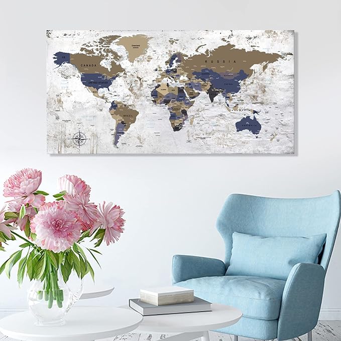 ZEYDRT Wall Art map of the World Painting Canvas Wall Art for Office Living Room world map Art Canvas Art Wall Decorations Prints for Background for Home Office Decoration 20"x40" …