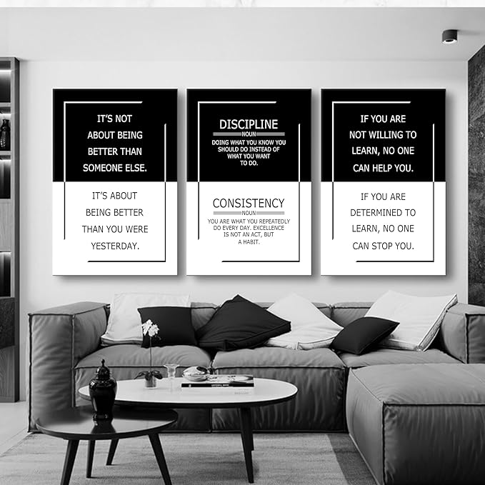 Motivational Poster for Office Decor 3 Piece Practice Success Quote Inspirational Wall Art Canvas Prints Artwork for Modern Home Living Room Painting Pictures Stretched and Framed[72''Wx 36''H]
