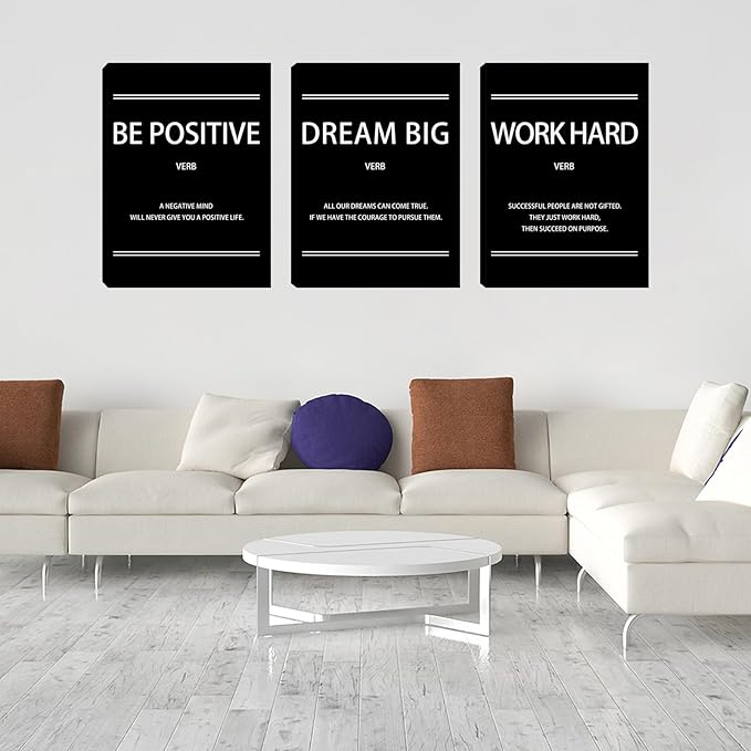 Halioyo Motivational Canvas Wall Art Inspirational Office Wall Decor, 16 x 24 Inch Positive Poster Picture Artwork Wall Painting for Bedroom Living Room Classroom Office Decor - 3pieces